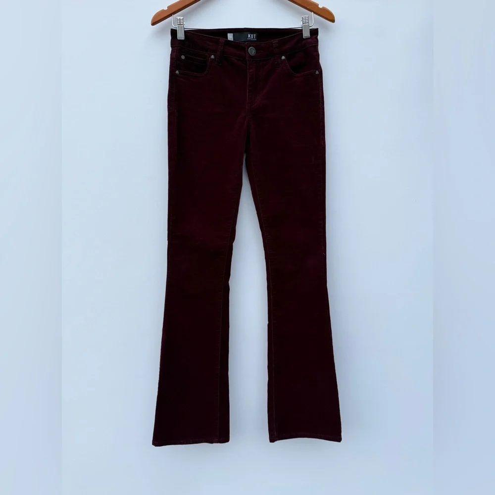 Kut From The Kloth Karen Baby Boot Cut Maroon Corduroy Trousers Size 00 - Picture 4 of 13